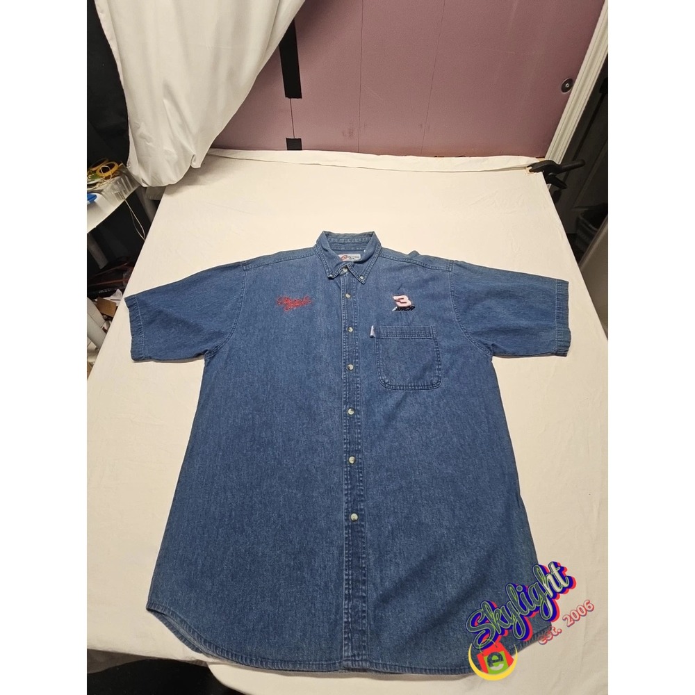 Competitors View Men's Blue Dale Earnhardt Button Down‎ Denim Shirt Size Reg L